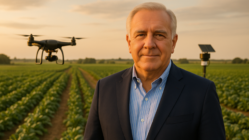 Aldo Vendramin mostra como a agricultura de precisão com drones e sensores otimiza recursos e resultados.